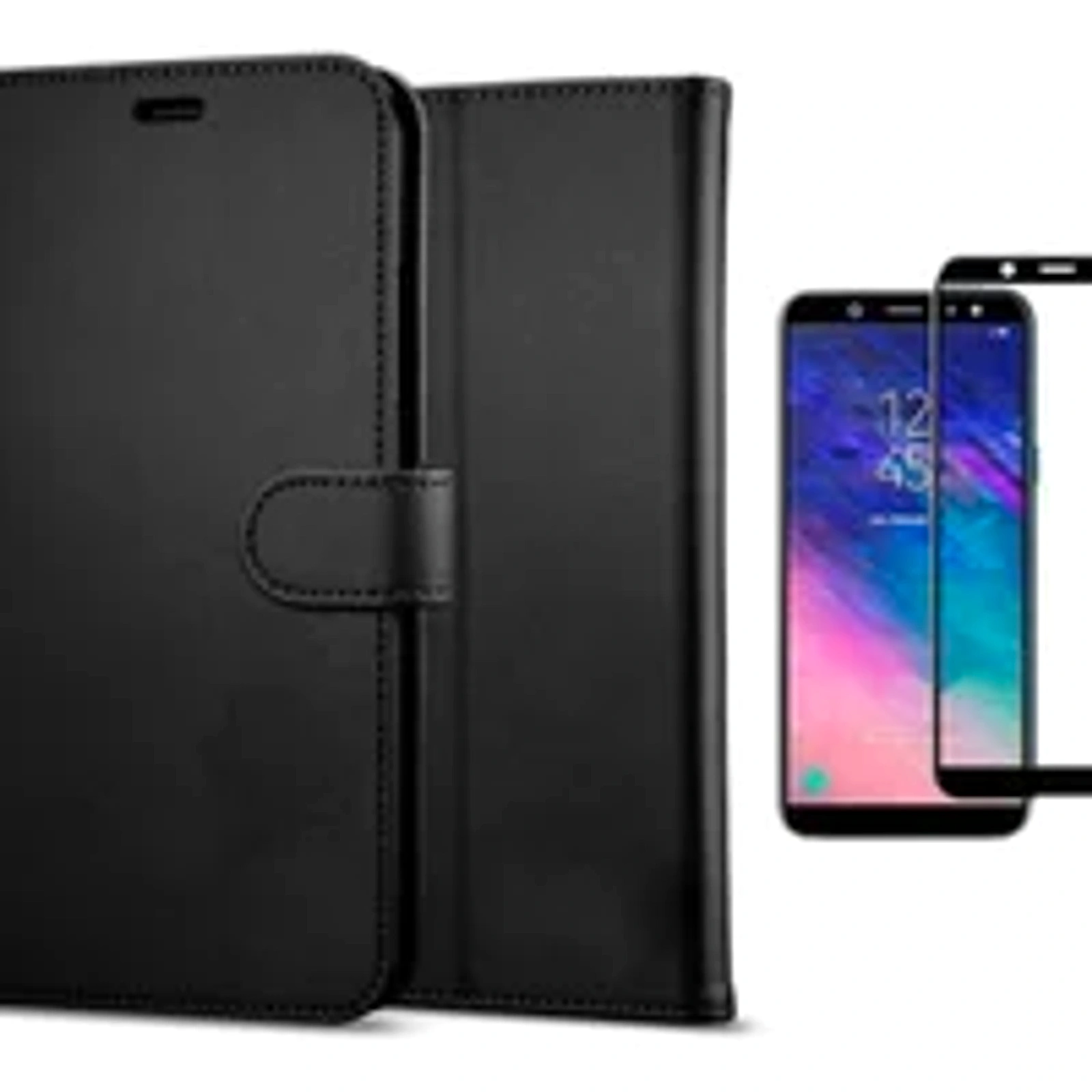 Kit Capa Carteira + Película 3d De Vidro Para Samsung Galaxy J6 2018 Cor Preto