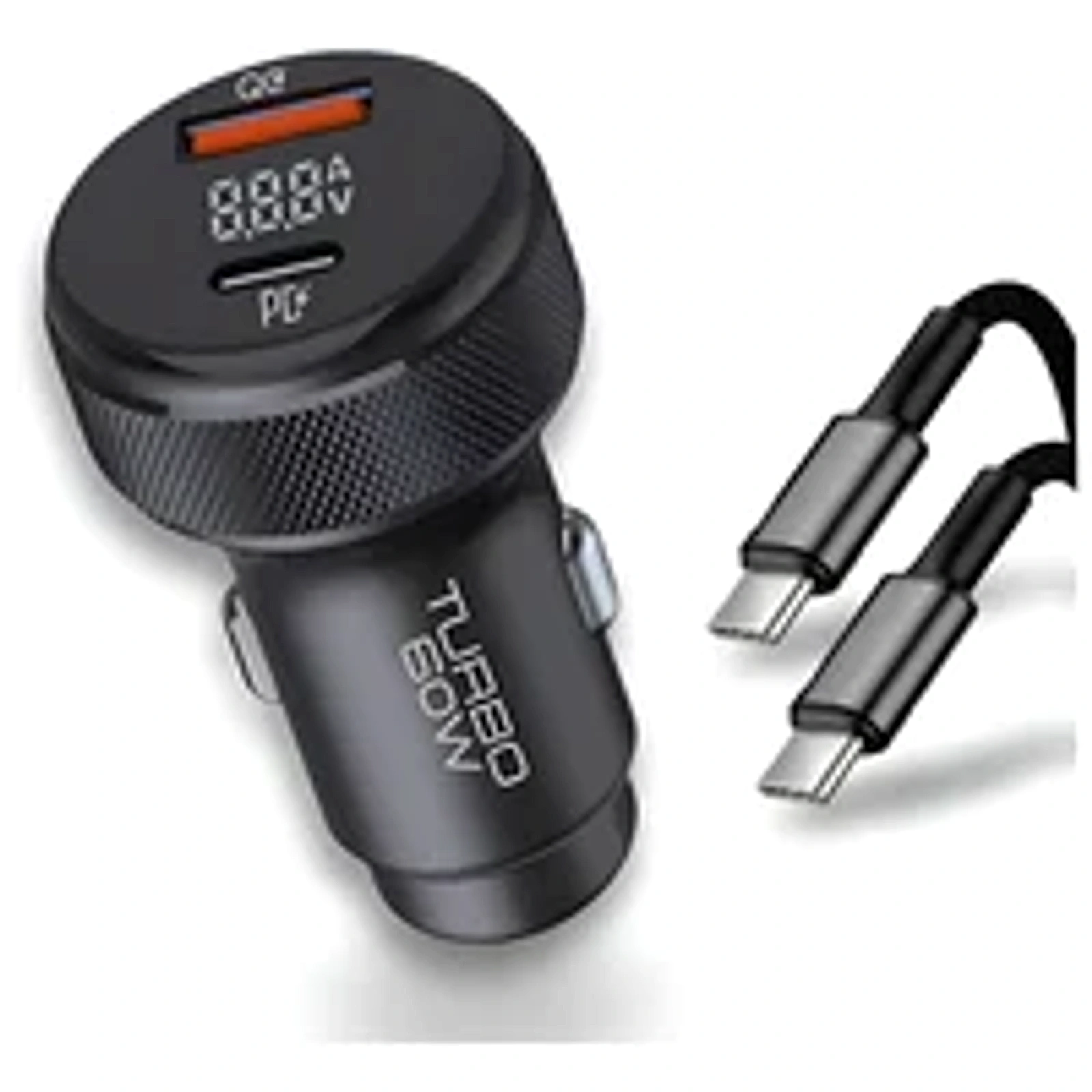 Carregador Veicular Turbo Pd Usb-c 60w Display LED + Cabo C Preto