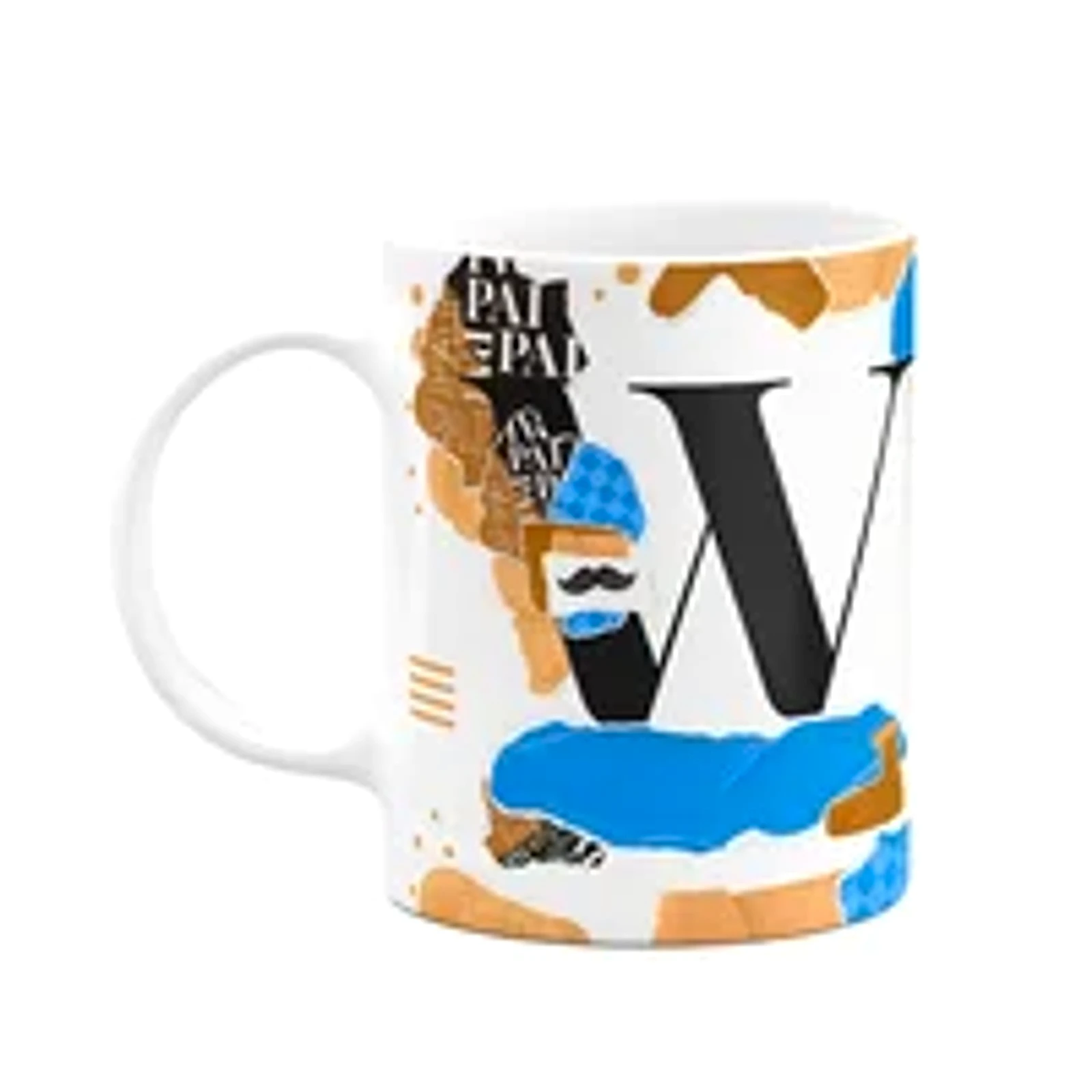 Caneca Do Pai - Inicial Do Nome Letra W - Bg-blue