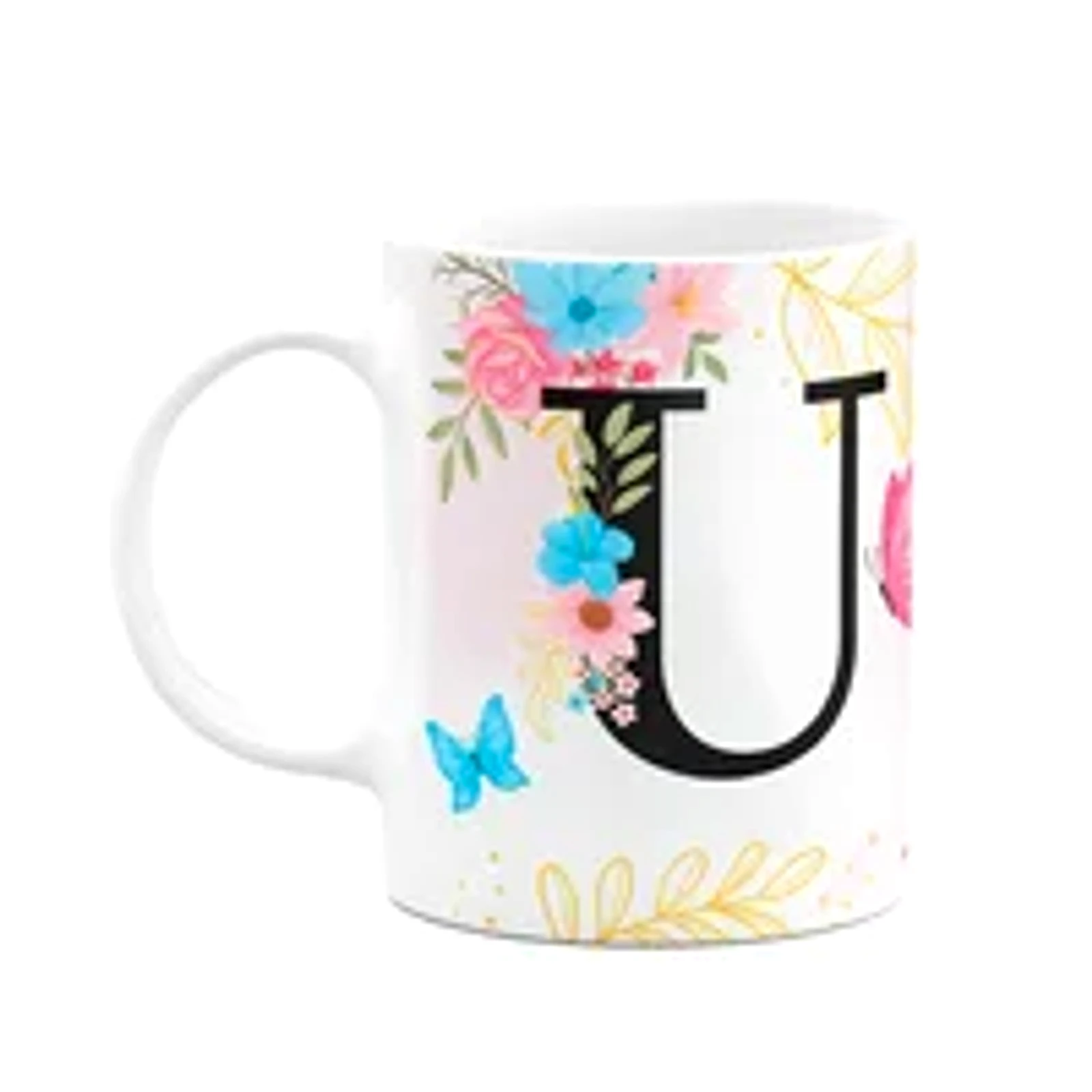 Caneca Floral Garden - Inicial Do Nome Letra U - 325ml
