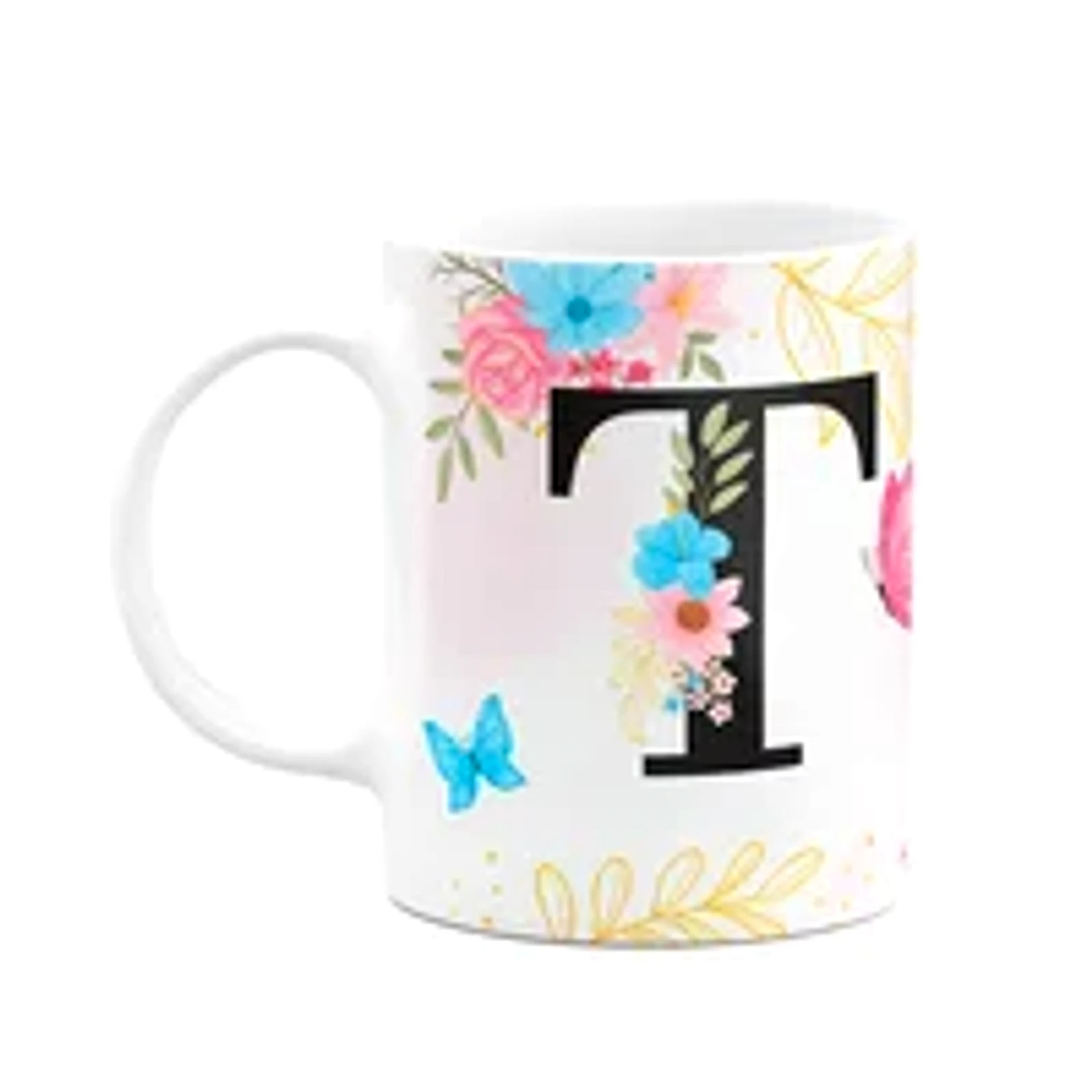 Caneca Floral Garden - Inicial Do Nome Letra T - 325ml