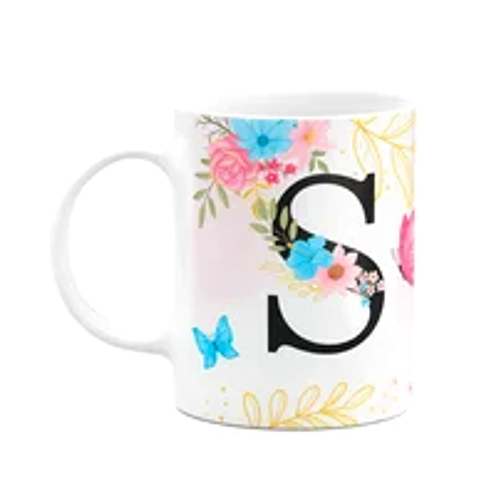 Caneca Floral Garden - Inicial Do Nome Letra S - 325ml
