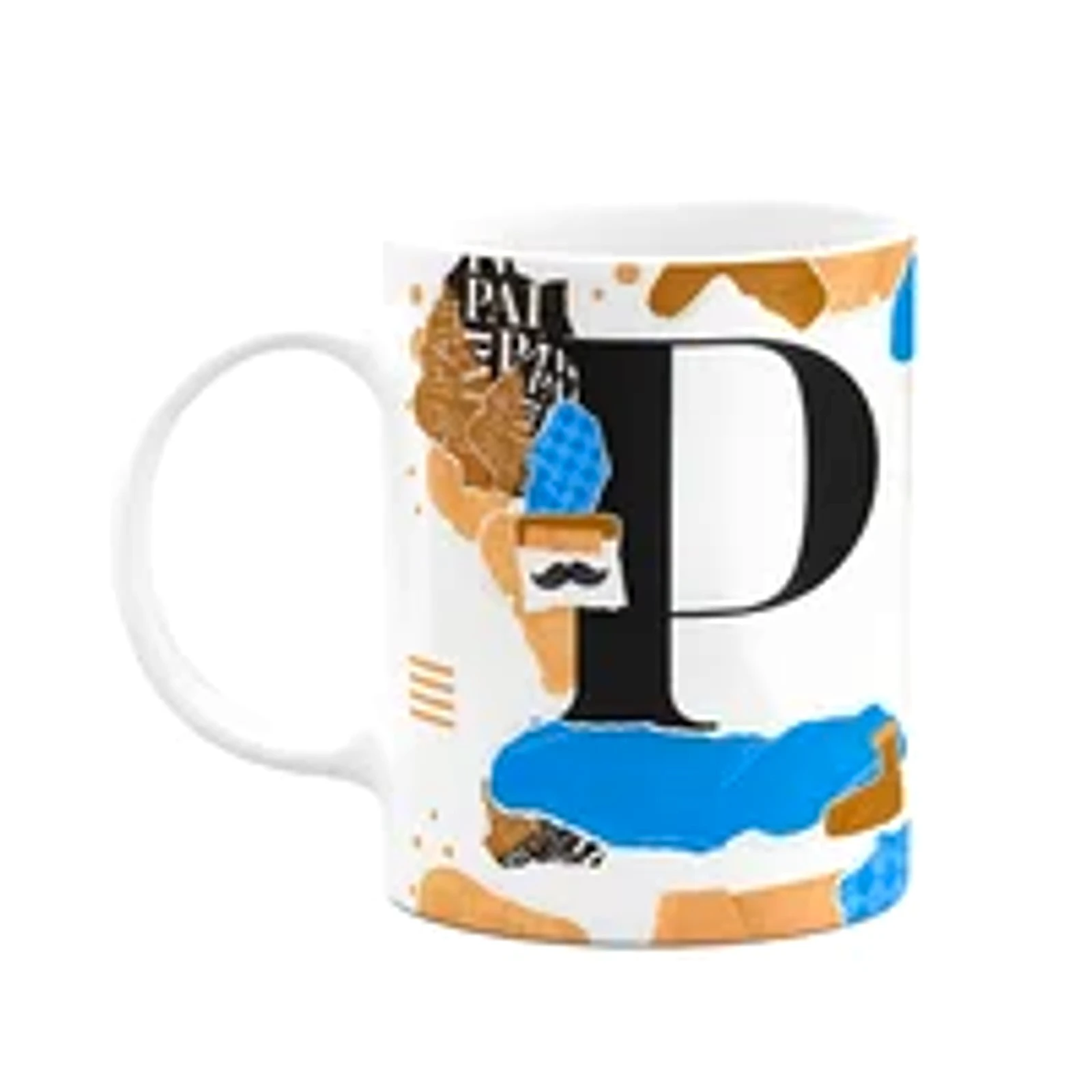 Caneca Do Pai - Inicial Do Nome Letra P - Bg-blue