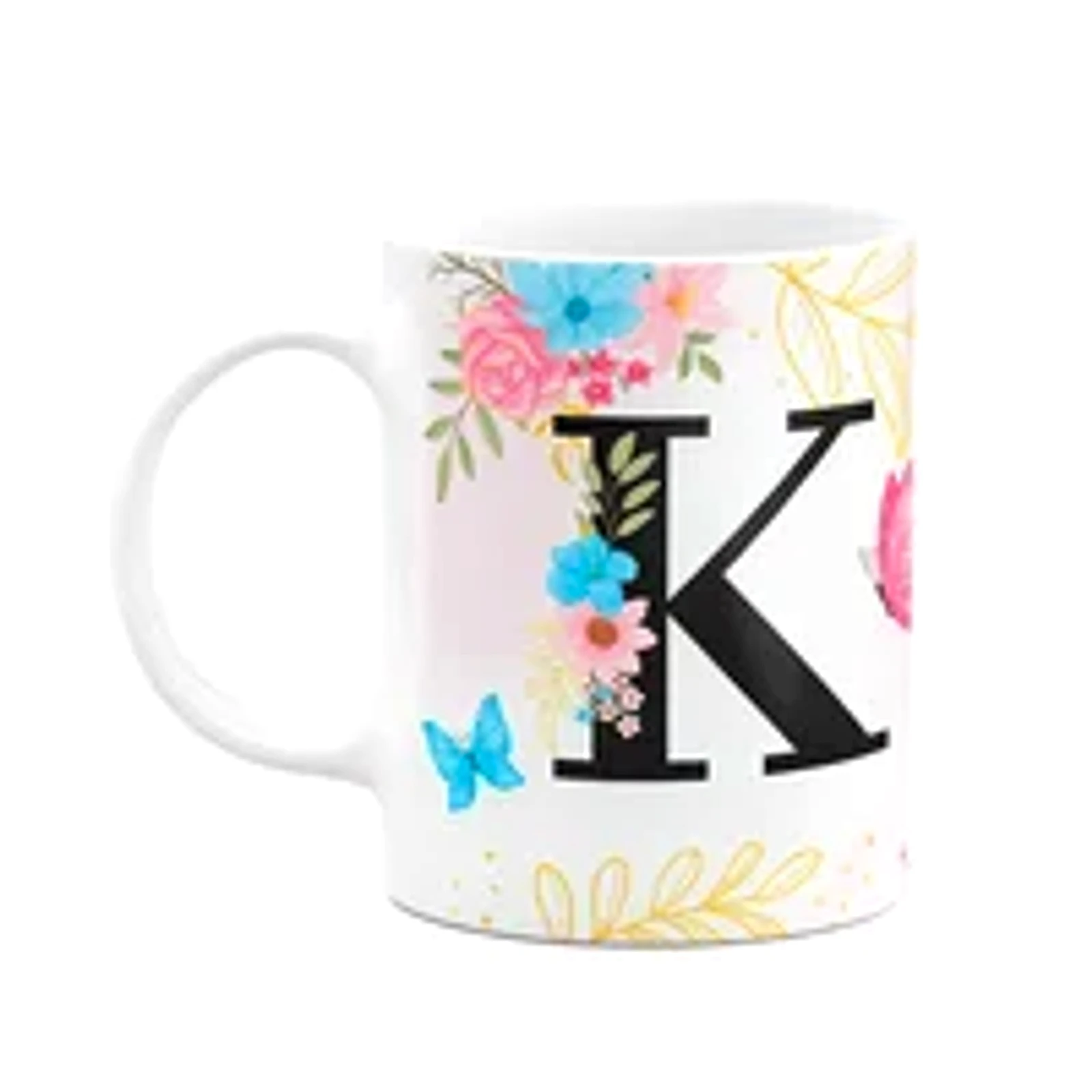 Caneca Floral Garden - Inicial Do Nome Letra K - 325ml