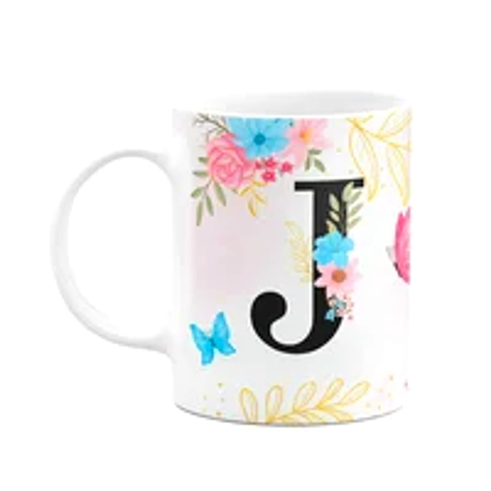 Caneca Floral Garden - Inicial Do Nome Letra J - 325ml