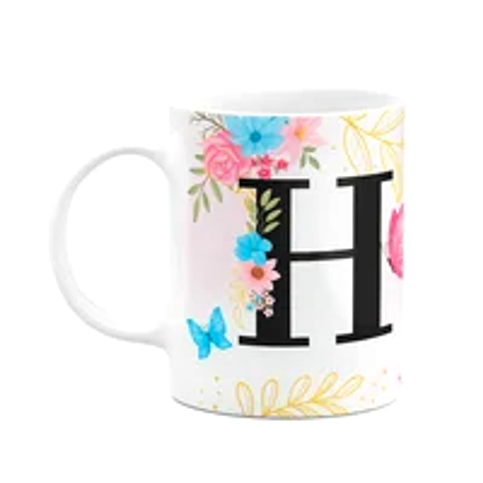 Caneca Floral Garden - Inicial Do Nome Letra H - 325ml
