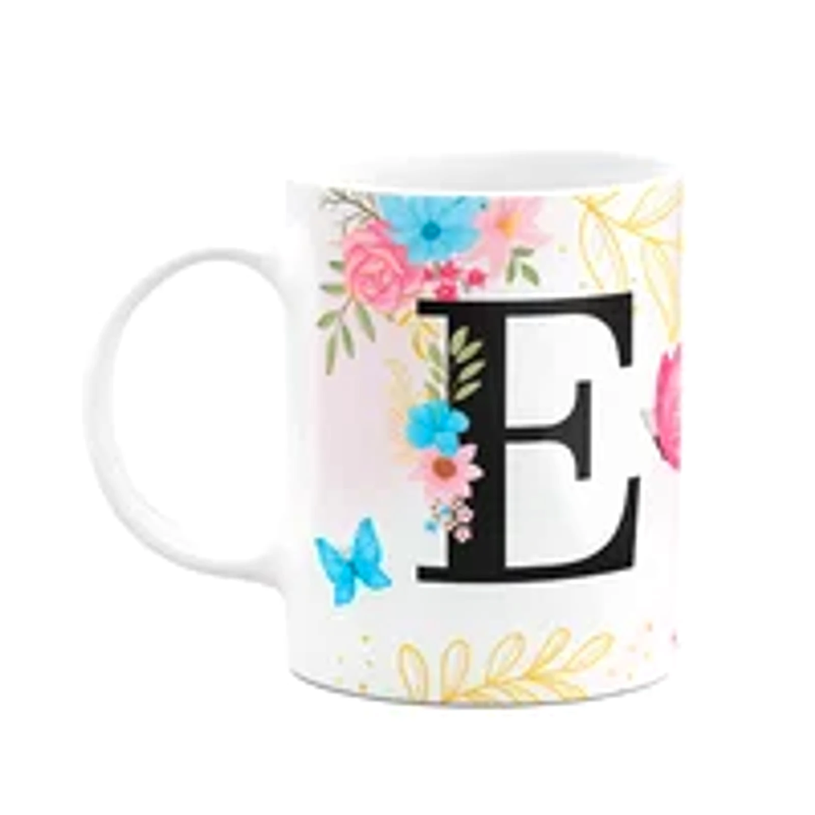 Caneca Floral Garden - Inicial Do Nome Letra E - 325ml