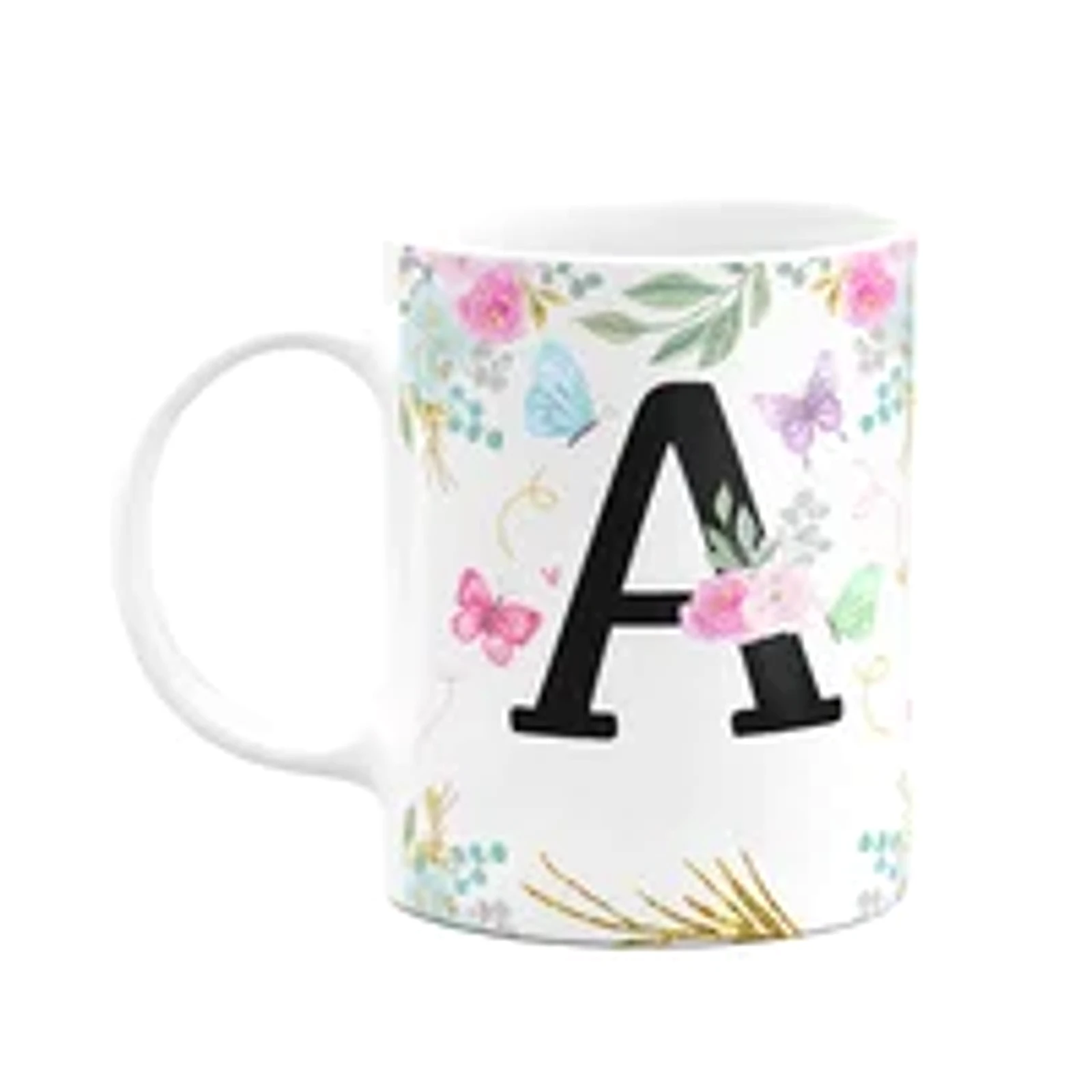 Caneca Floral - Inicial Do Nome Letra A - 325ml