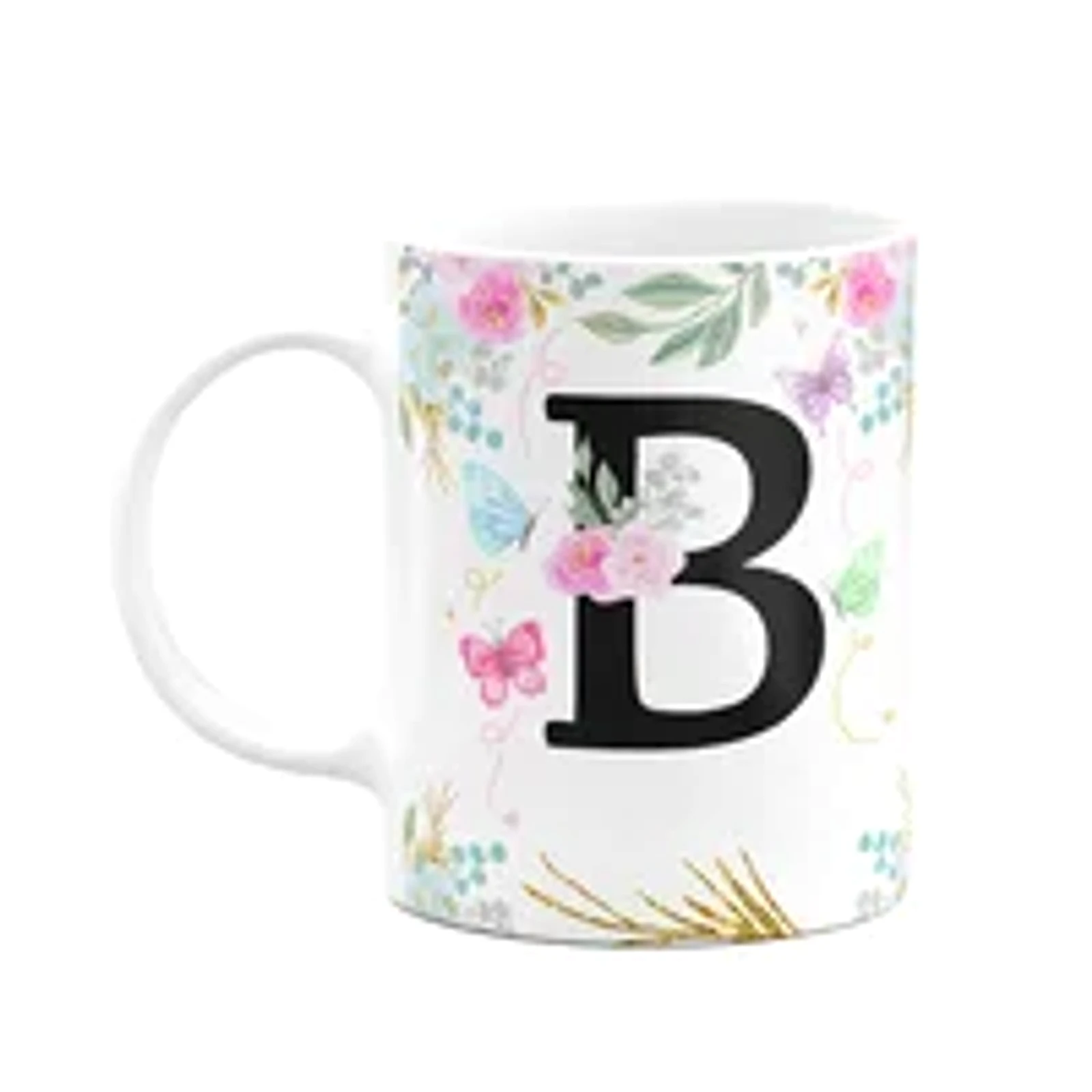 Caneca Floral - Inicial Do Nome Letra B - 325ml