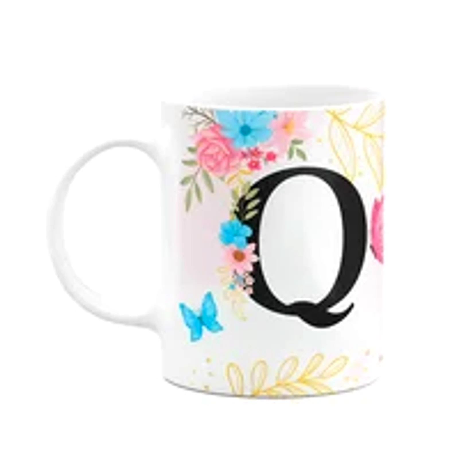 Caneca Floral Garden - Inicial Do Nome Letra Q - 325ml