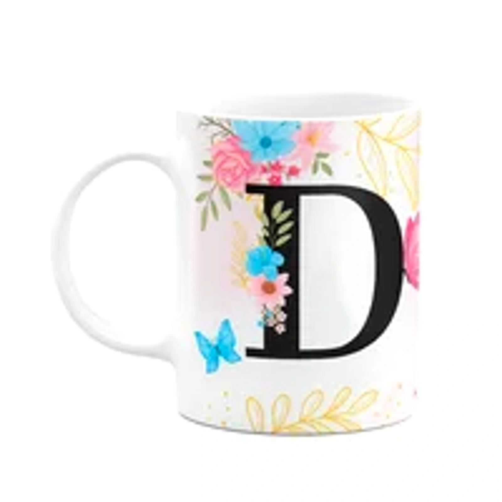 Caneca Floral Garden - Inicial Do Nome Letra D - 325ml